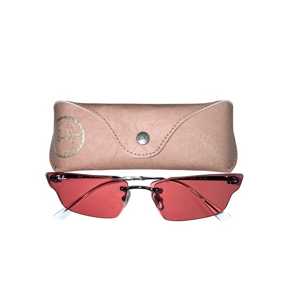 Ray-Ban Anh RB3731 Sunglasses Gunmetal Pink Geometric Rimless 004/84 66mm - Picture 5 of 8
